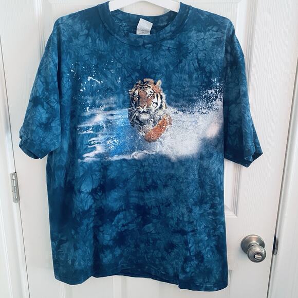 Gildan Other - Vtg Bengal Tiger Shirt Mens XL Navy Wildlife Graphic Tee Big Cat Mountain Art